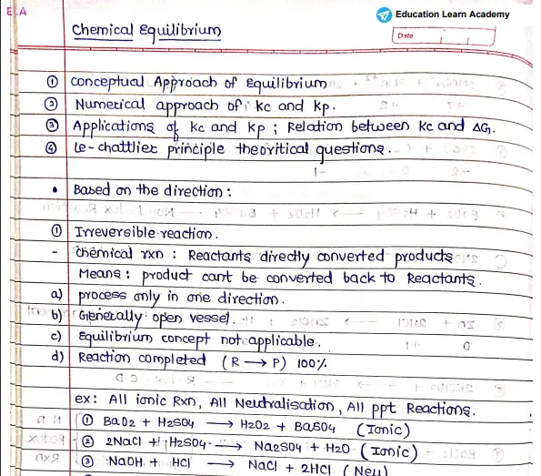 Class 11 Chemical Equilibrium Chemistry ss 1